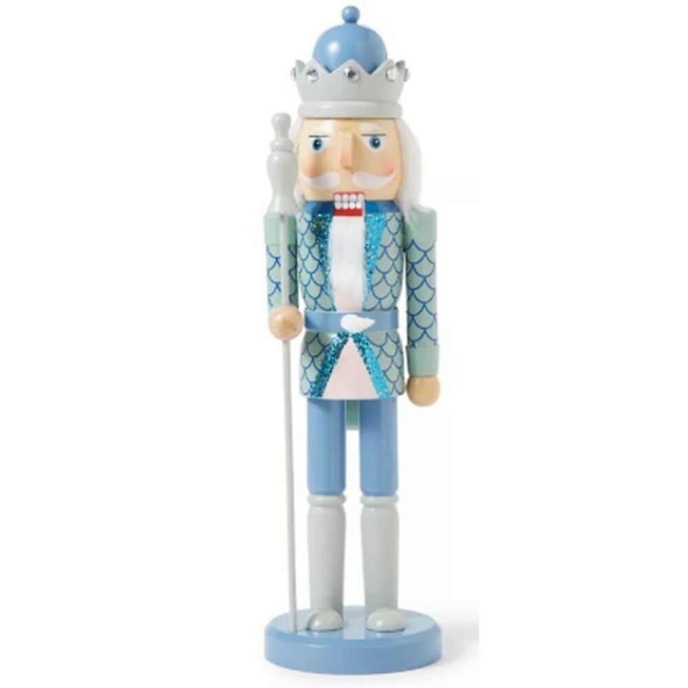 Wooden Christmas Nutcracker, 14", WHITE MALE COASTAL SEA KING WITH STAFF, BLK